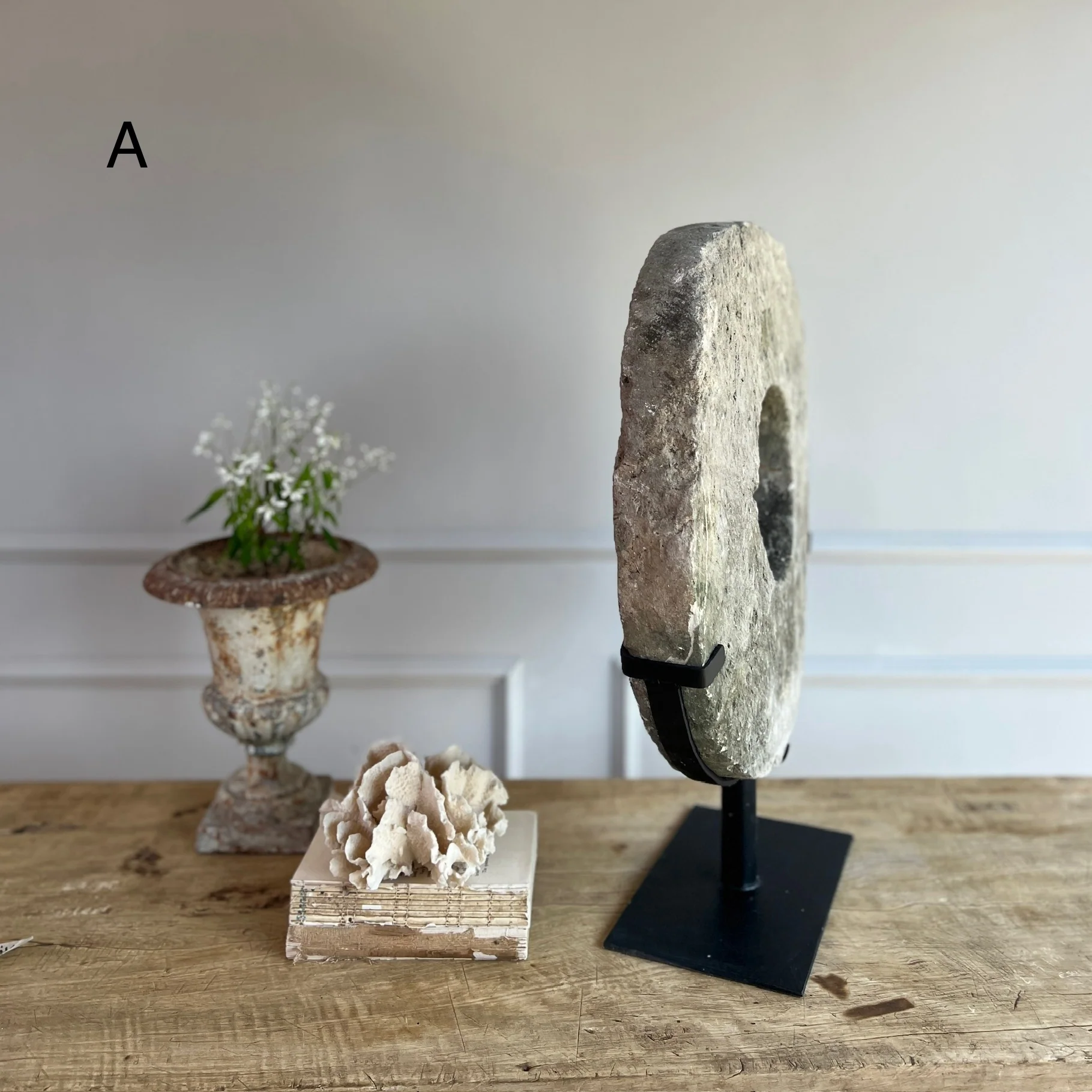 Antique Millstone Disc on Stand - Image 4