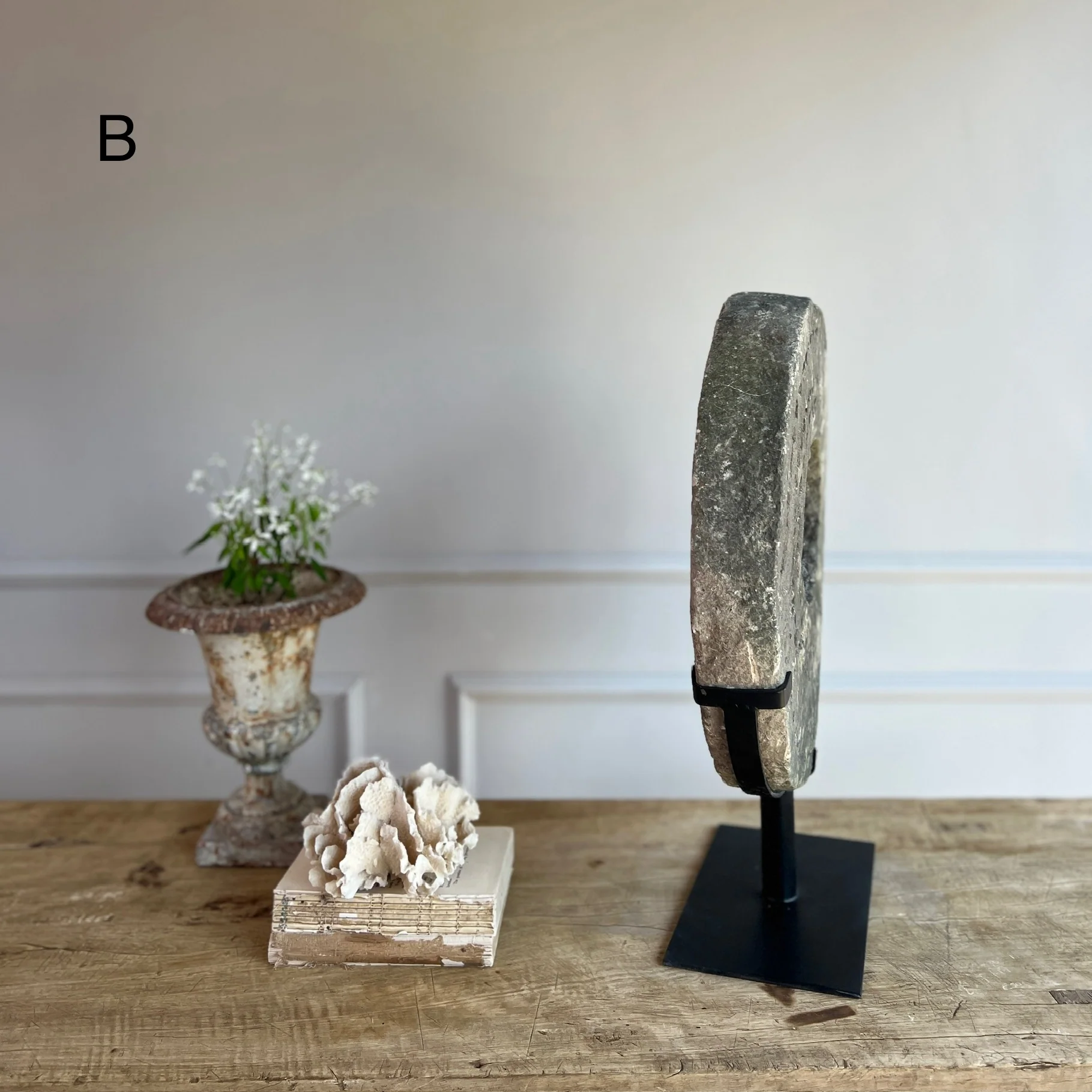 Antique Millstone Disc on Stand - Image 6
