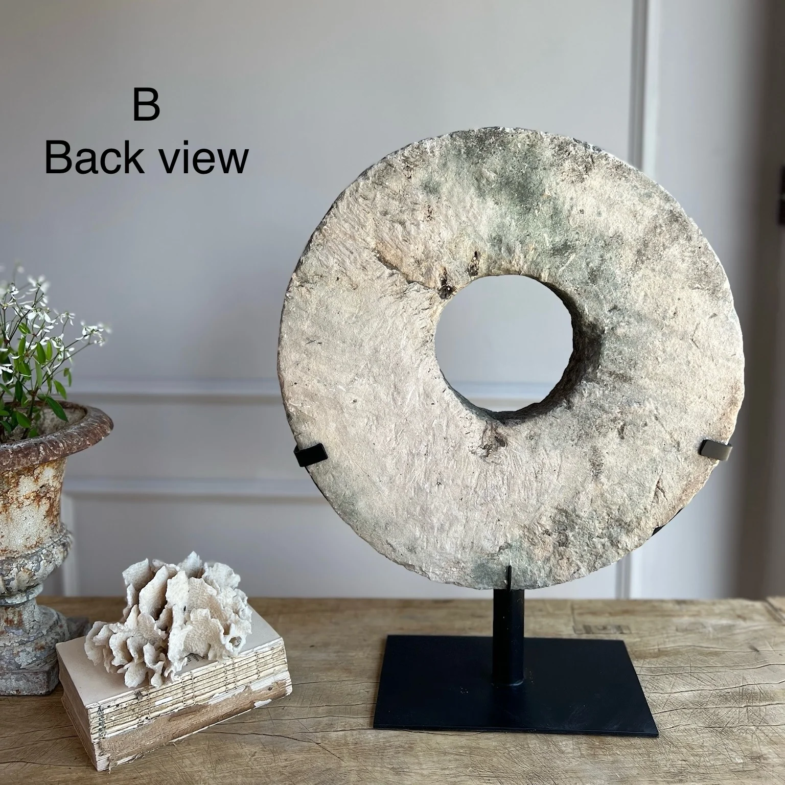 Antique Millstone Disc on Stand - Image 7