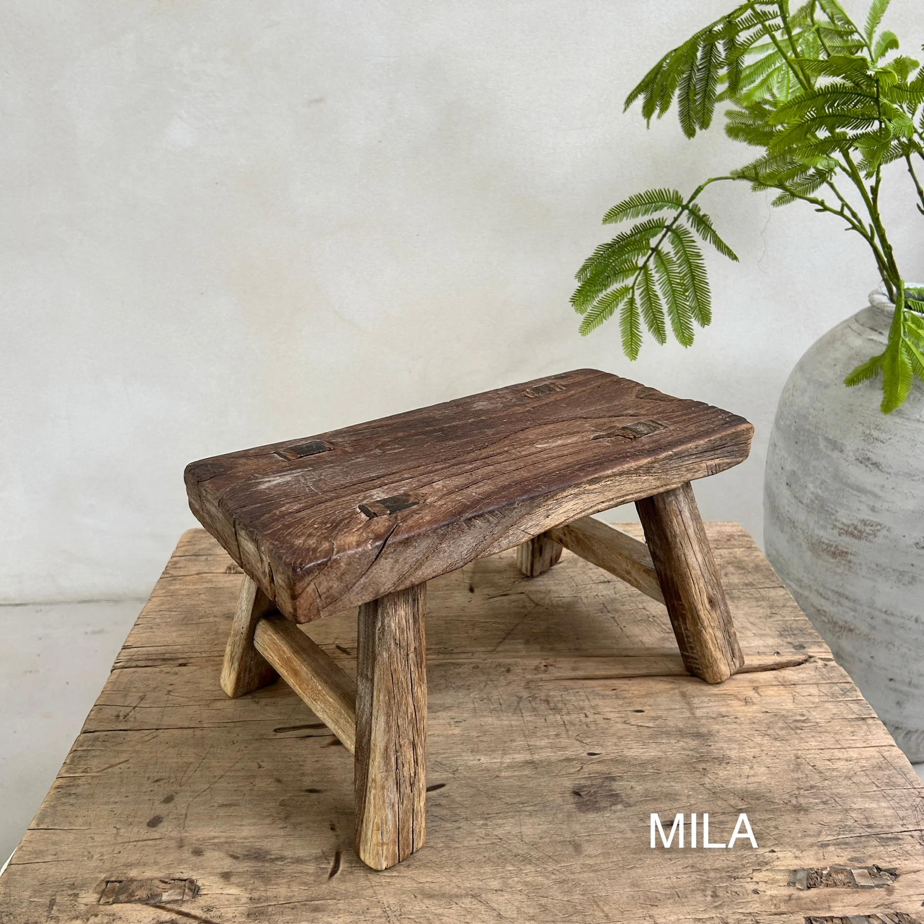 Antique rustic wood footstool (Select from photo) - Image 10