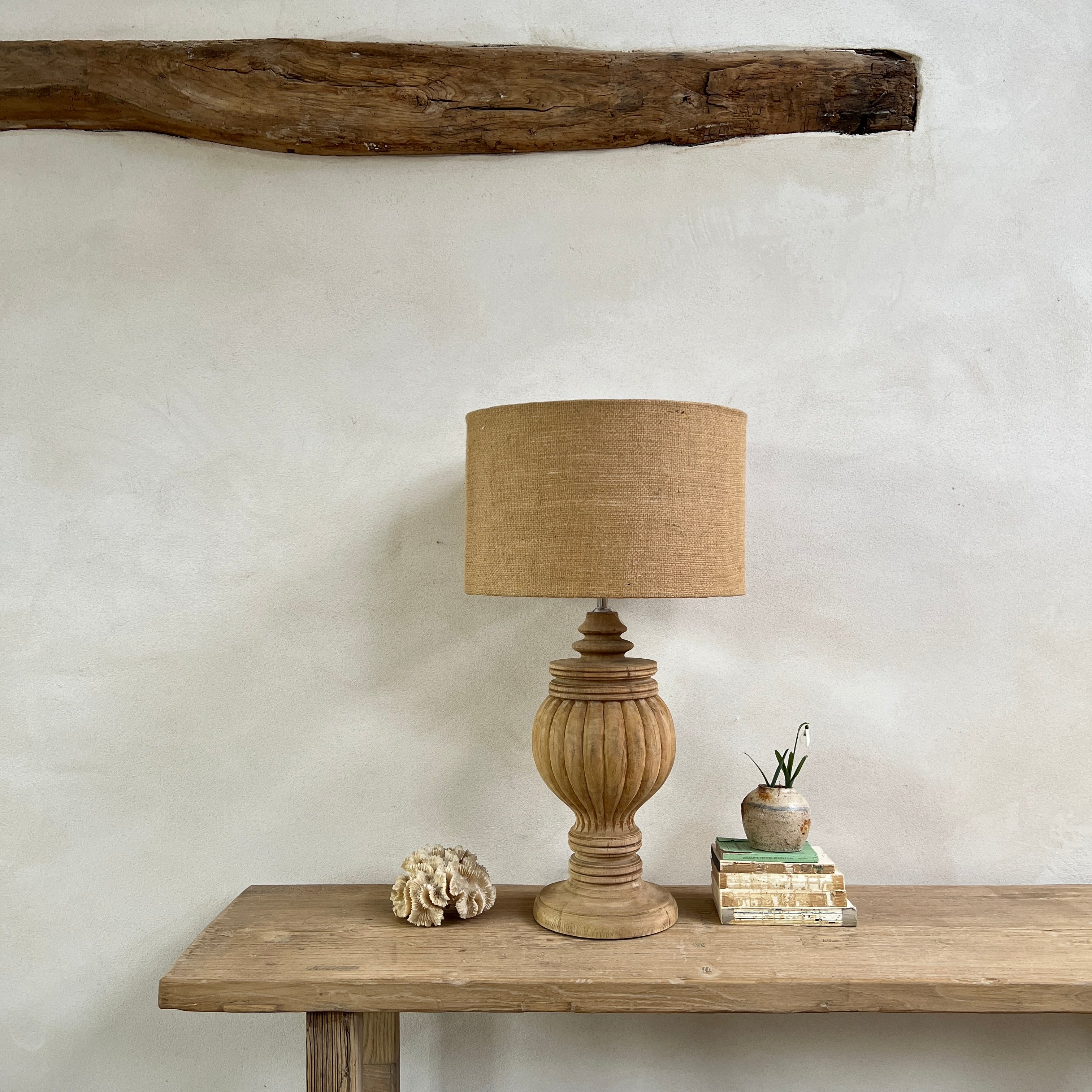 Carved Wooden Table Lamp | Round