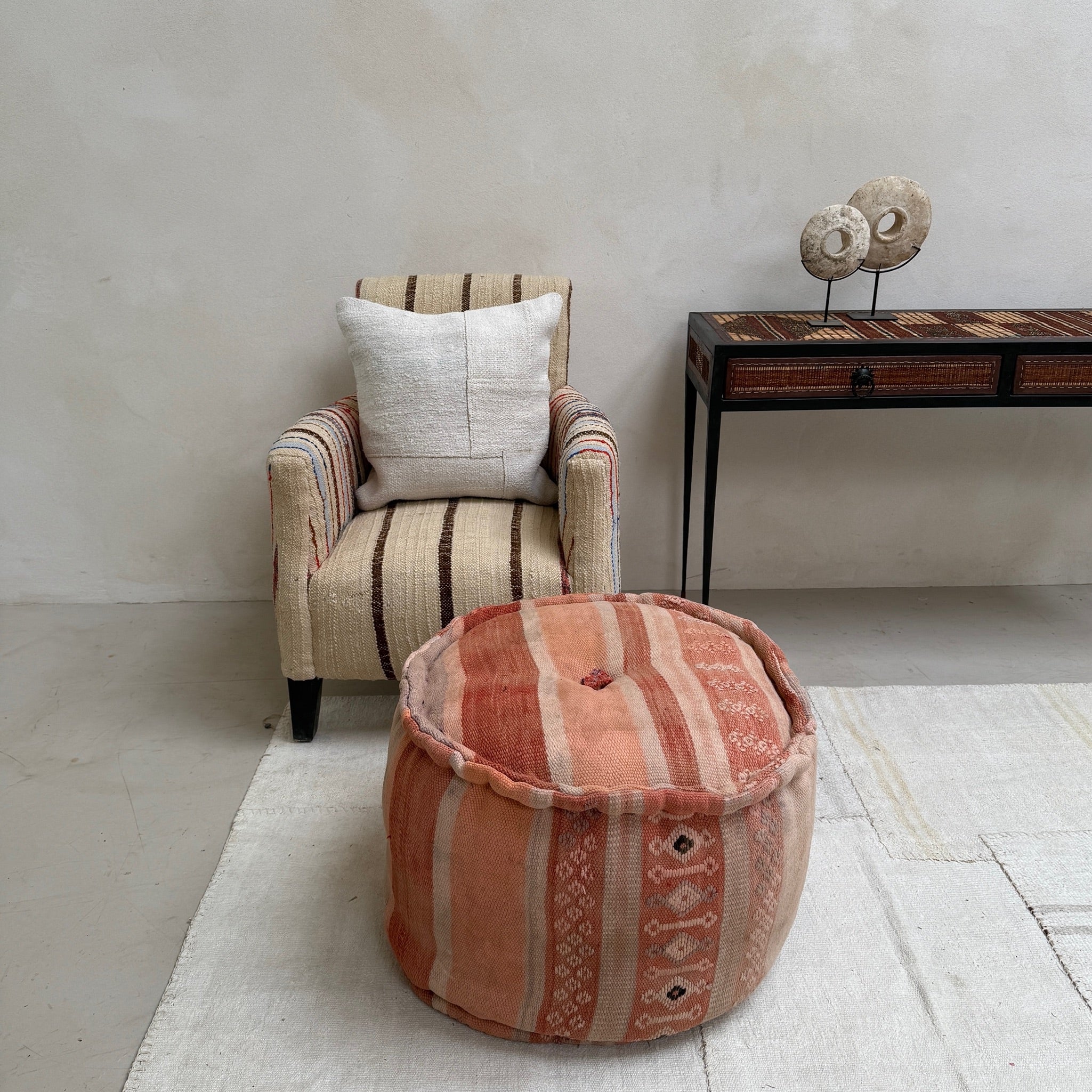 Vintage Moroccan Round Floor Pouf | Large - Image 13